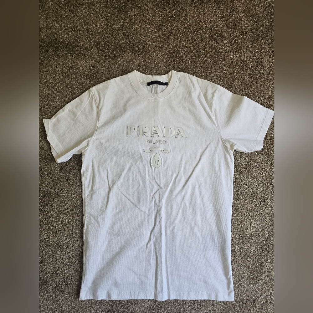 Prada Milano Embossed Logo White T-Shirt